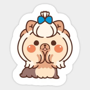 Adorable Cartoon Fluffy Dog with Blue Bow Sticker